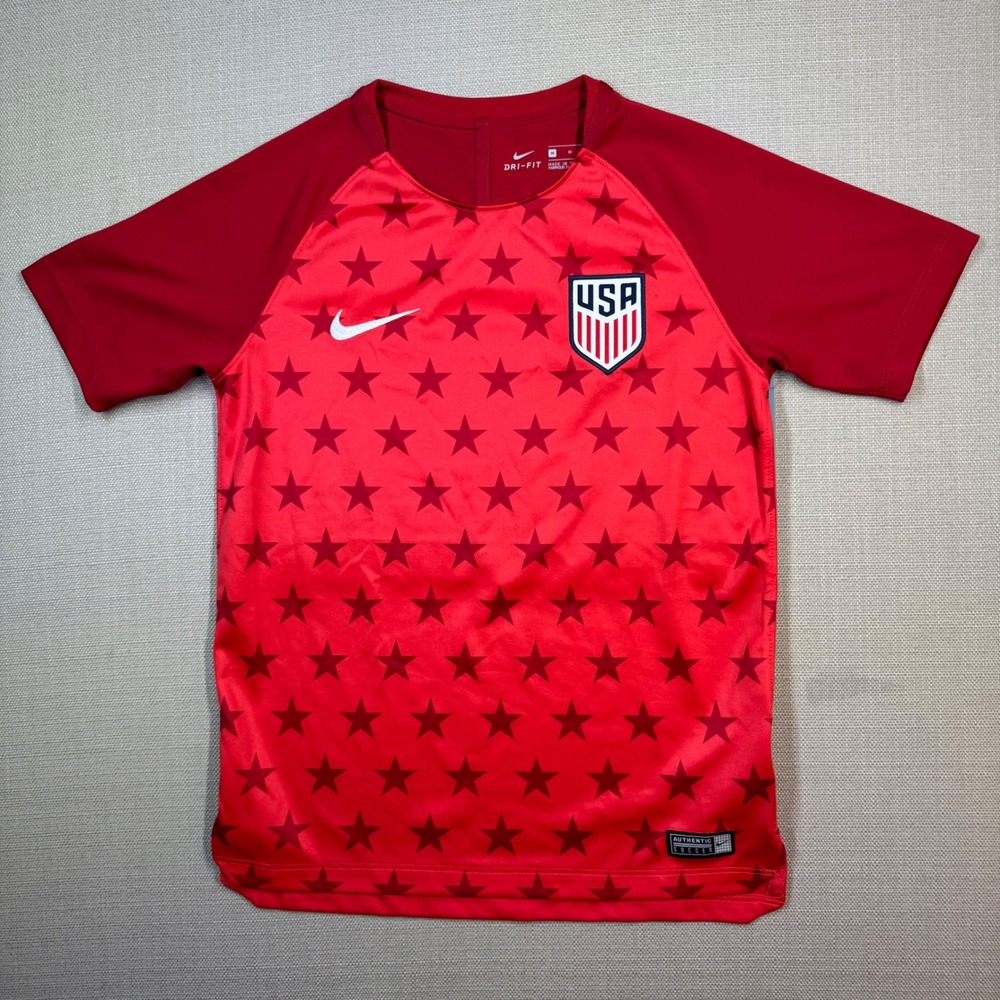 Nike Kids USA 2018-19 Football Soccer Pre-Match Jersey Red Stars Size Medium